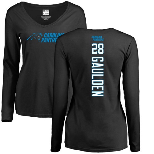 Carolina Panthers Black Women Rashaan Gaulden Backer Slim Fit NFL Football #28 Long Sleeve T Shirt